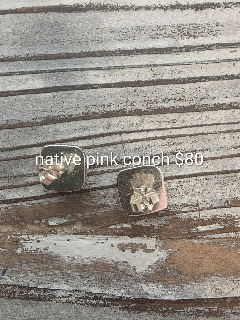 Pink Conch Square Stud Earrings - Native Pink - Picture 2 of 6